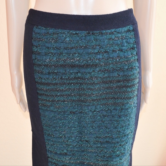TORY BURCH ‘Keegan’ Navy Blue & Green Boucle Flared Hem Pencil Skirt NWT - Picture 3 of 8